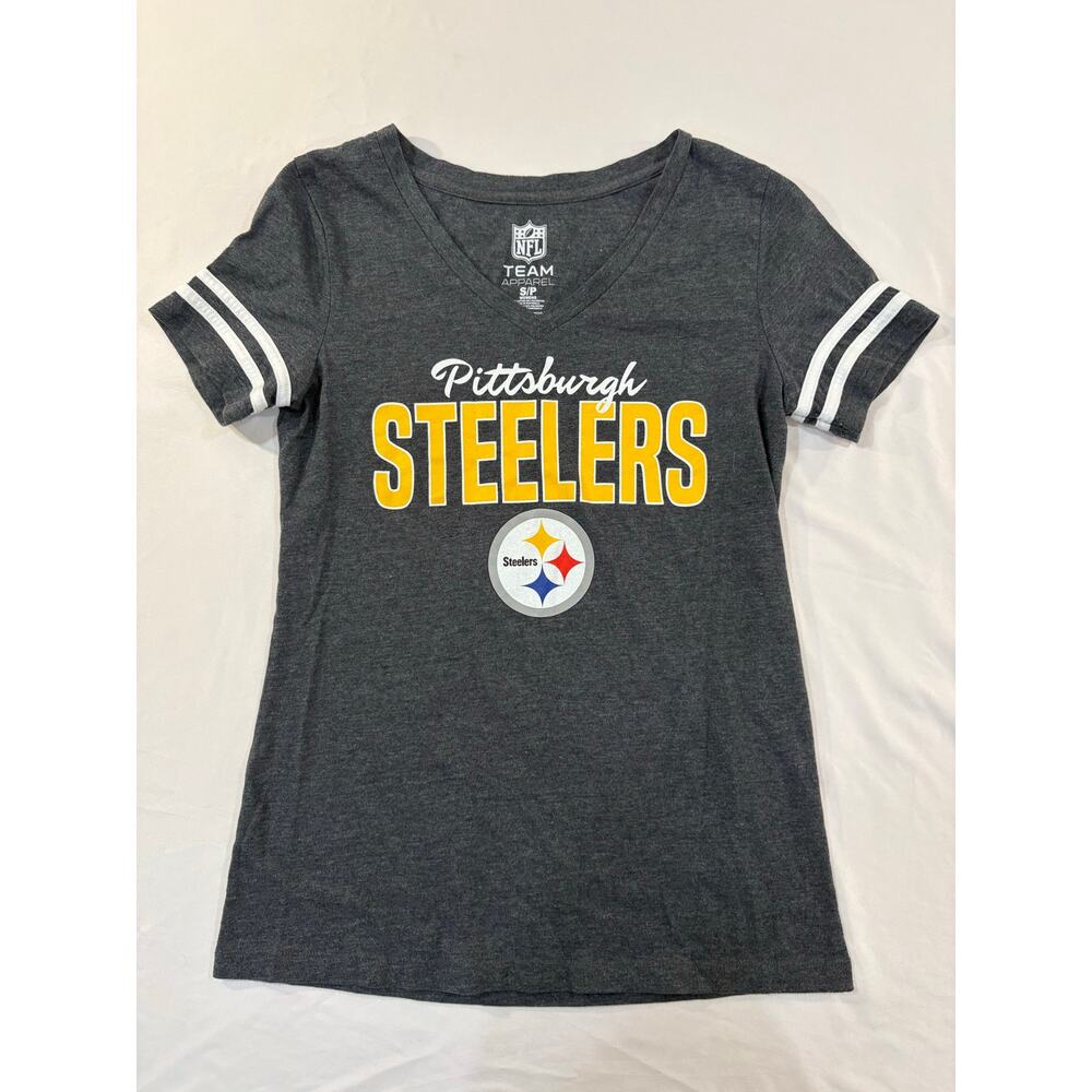 NFL Team Apparel Pittsburgh Steelers V Neck Short Sleeve Tee Shirt Size Small